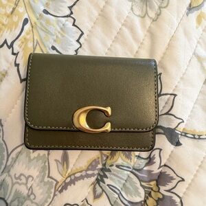 Coach Green Card Holder with Gold Accent